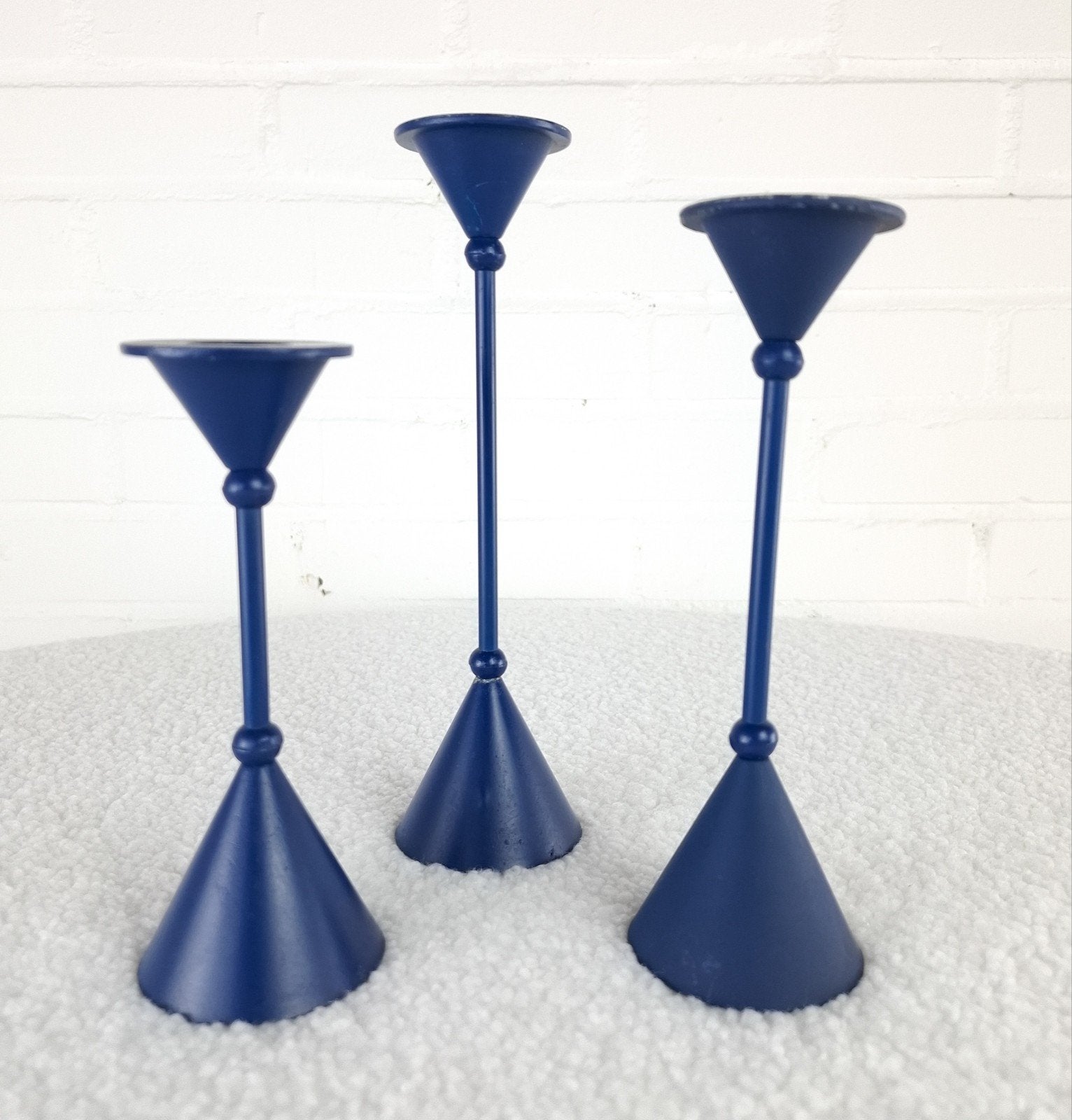 Set 3 diabolo kandelaars Memphis Milano jaren 80 blauw, Ophalen of Verzenden