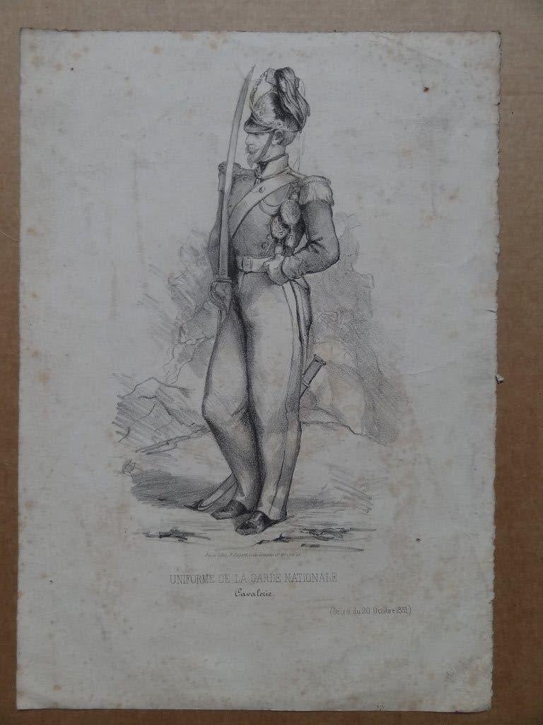 Uniforme de la Garde Nationale, Cavalerie, 20 oktober 1851, Antiek en Kunst, Gesigneerd, Verzenden, Uniformen, Lithografie