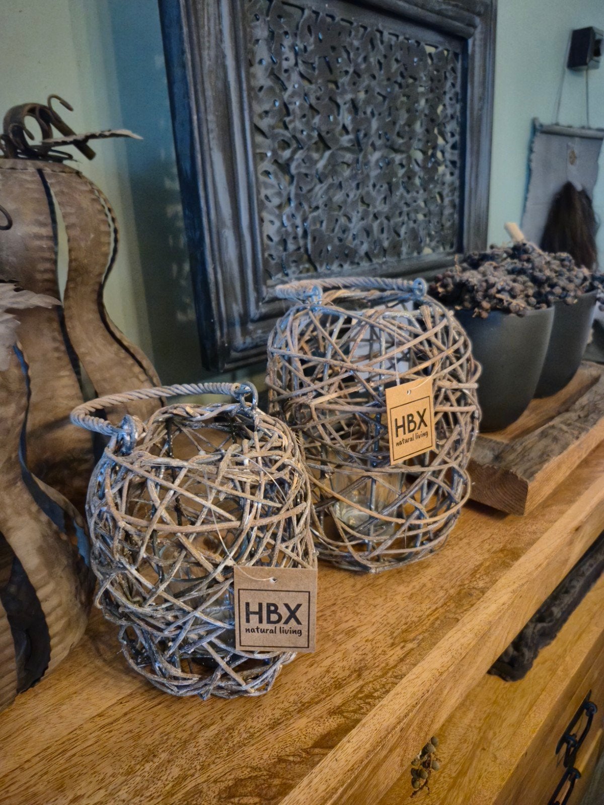 HBX Natural Living Rotan Lantaarns - Set van 2, Huis en Inrichting, Overige merken, Natuurlijk materiaal, Ophalen of Verzenden