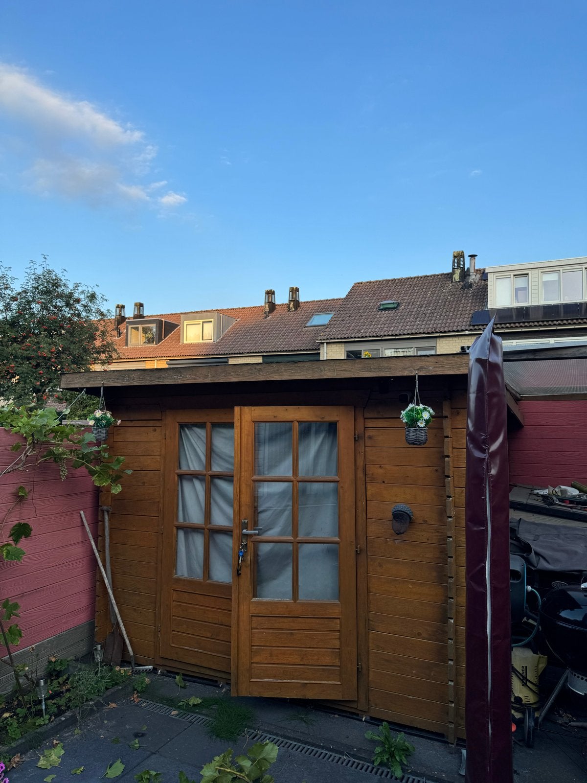 Houten tuinhuis met dubbele deur en ramen, Ophalen, Tuinhuis, 250 tot 500 cm, 2 ramen