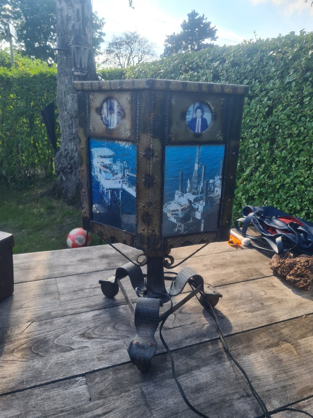 Vintage metalen lamp met foto's, Ophalen of Verzenden