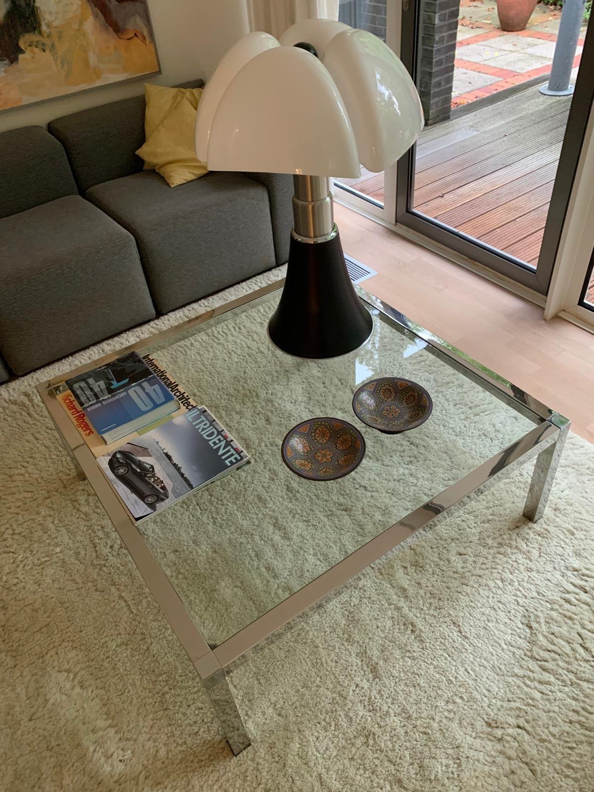 Mooie glazen tafel, Ophalen, Gebruikt, Vierkant, Metaal
