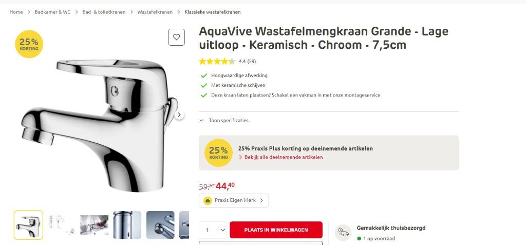 AquaVive wastafel mengkraan Chroom 7,5 cm, Ophalen of Verzenden, Zo goed als nieuw, Chroom, Wastafel