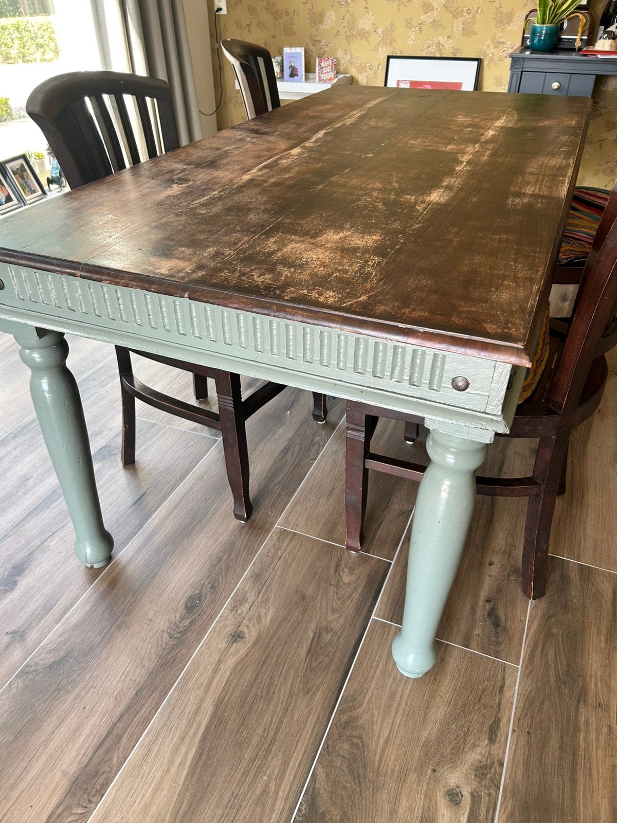 Gratis afhalen, eettafel plus vier stoelen, Huis en Inrichting, Ophalen, Zo goed als nieuw, Rechthoekig, 50 tot 100 cm