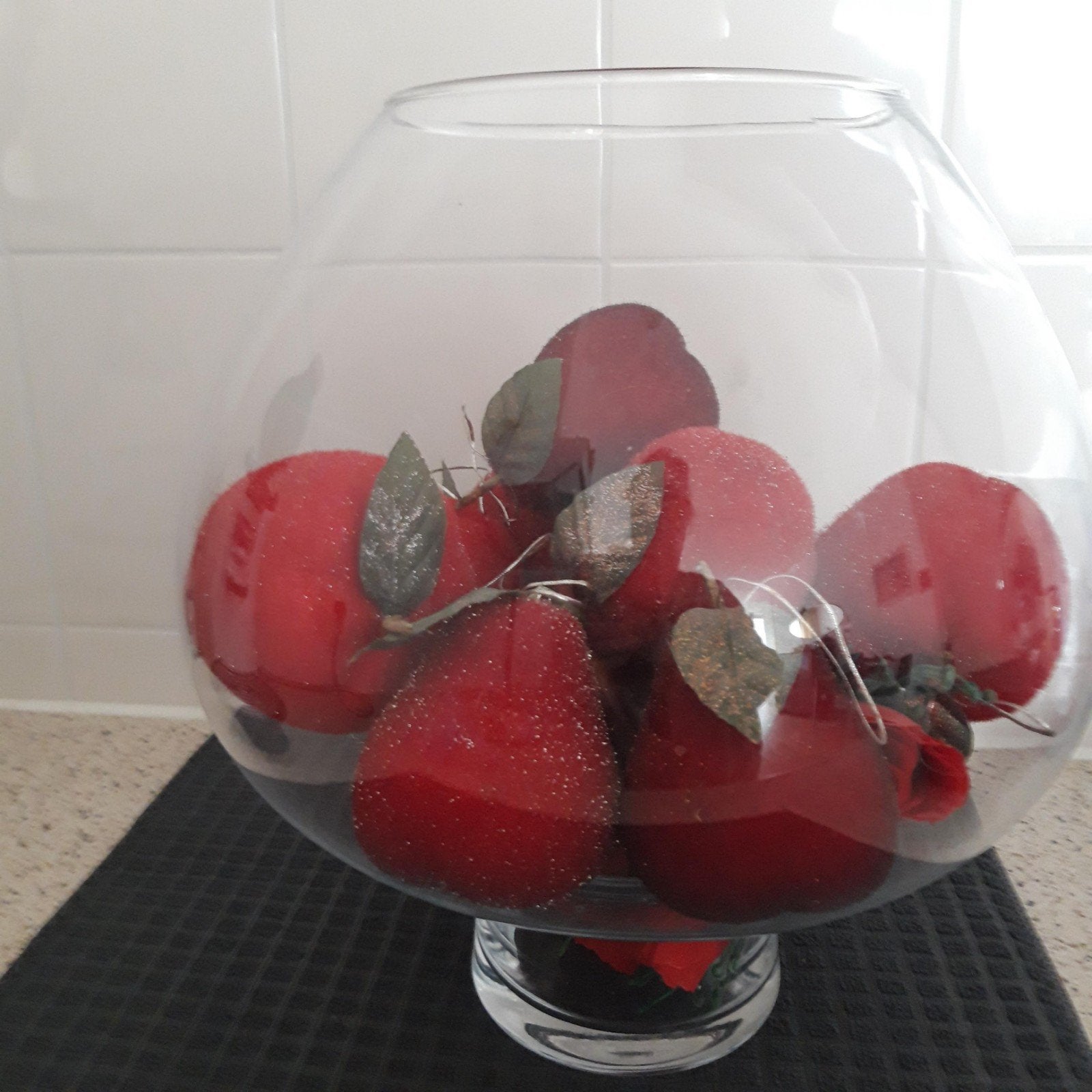 Vaas / Schaal + Kunstfruit, Ophalen of Verzenden, Zo goed als nieuw, Glas