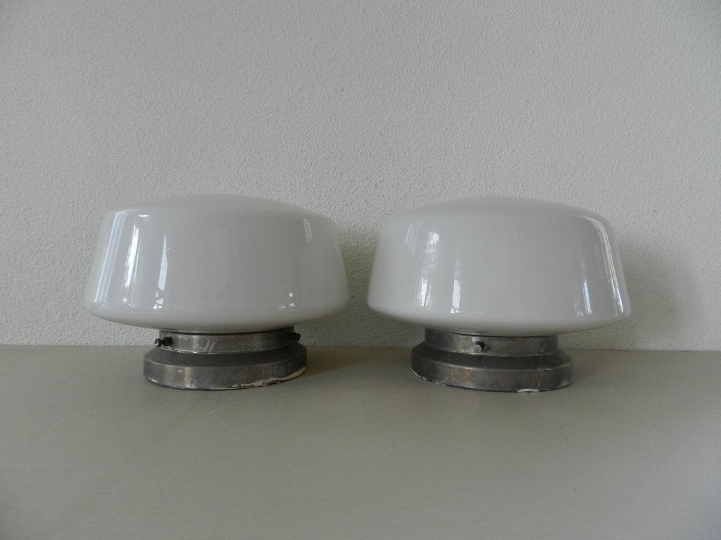 Vintage Art Deco/ Bauhaus stijl plafondlamp/2x, Huis en Inrichting, Plafondspot, Ophalen of Verzenden, Art deco, Glas