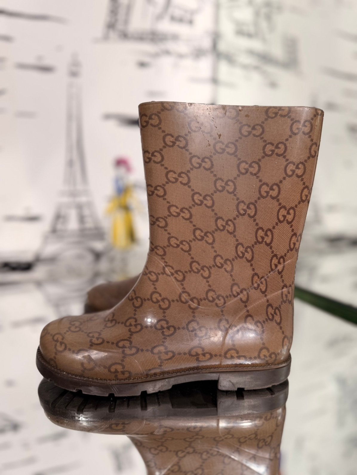 Gucci GG supreme bruine regenlaarzen maat 30, Gebruikt, Jongen of Meisje, Gucci EU, Laarzen