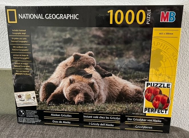Nieuwe MB puzzel National Geographic - grizzlyberen, Ophalen of Verzenden, 500 t/m 1500 stukjes, Nieuw, Legpuzzel