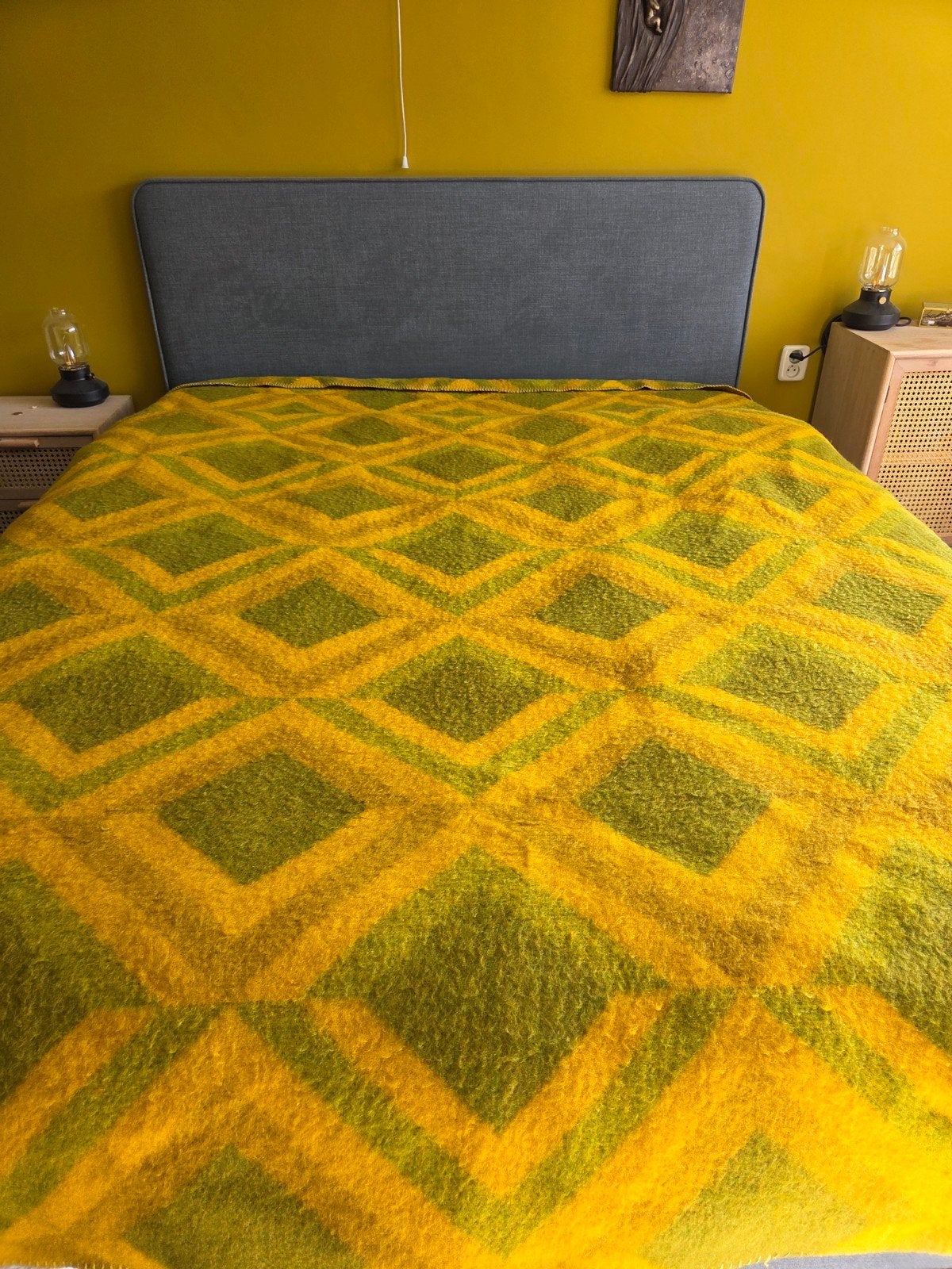 vintage wollen deken. Van Wijk Leidse Deken, Huis en Inrichting, Slaapkamer | Beddengoed, Ophalen of Verzenden, Gebruikt, Tweepersoons