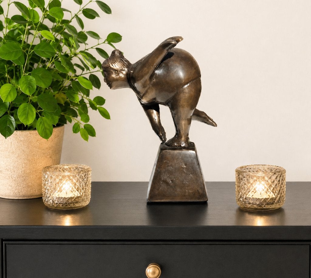 DIKKE DAME / bronzen beeld / gebogen, Ophalen of Verzenden, Handgemaakt, Brons, Beeld