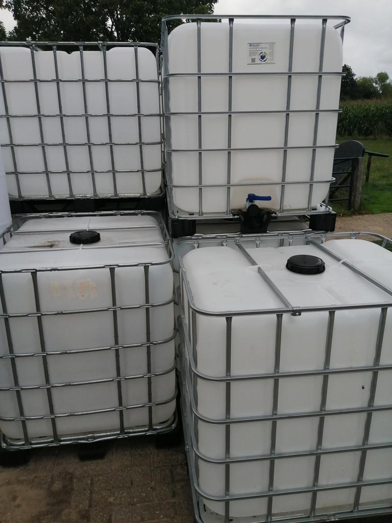 Ibc vat/ibc container/watervat/regenton/1000liter/slowfeed, Kunststof, Met kraantje, 150 liter of meer, Ophalen of Verzenden