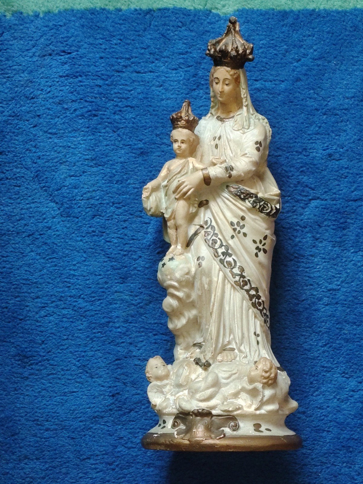 Antiek Gipsen Beeld Notre-Dame des Victoires met Jezuskind, Ophalen of Verzenden