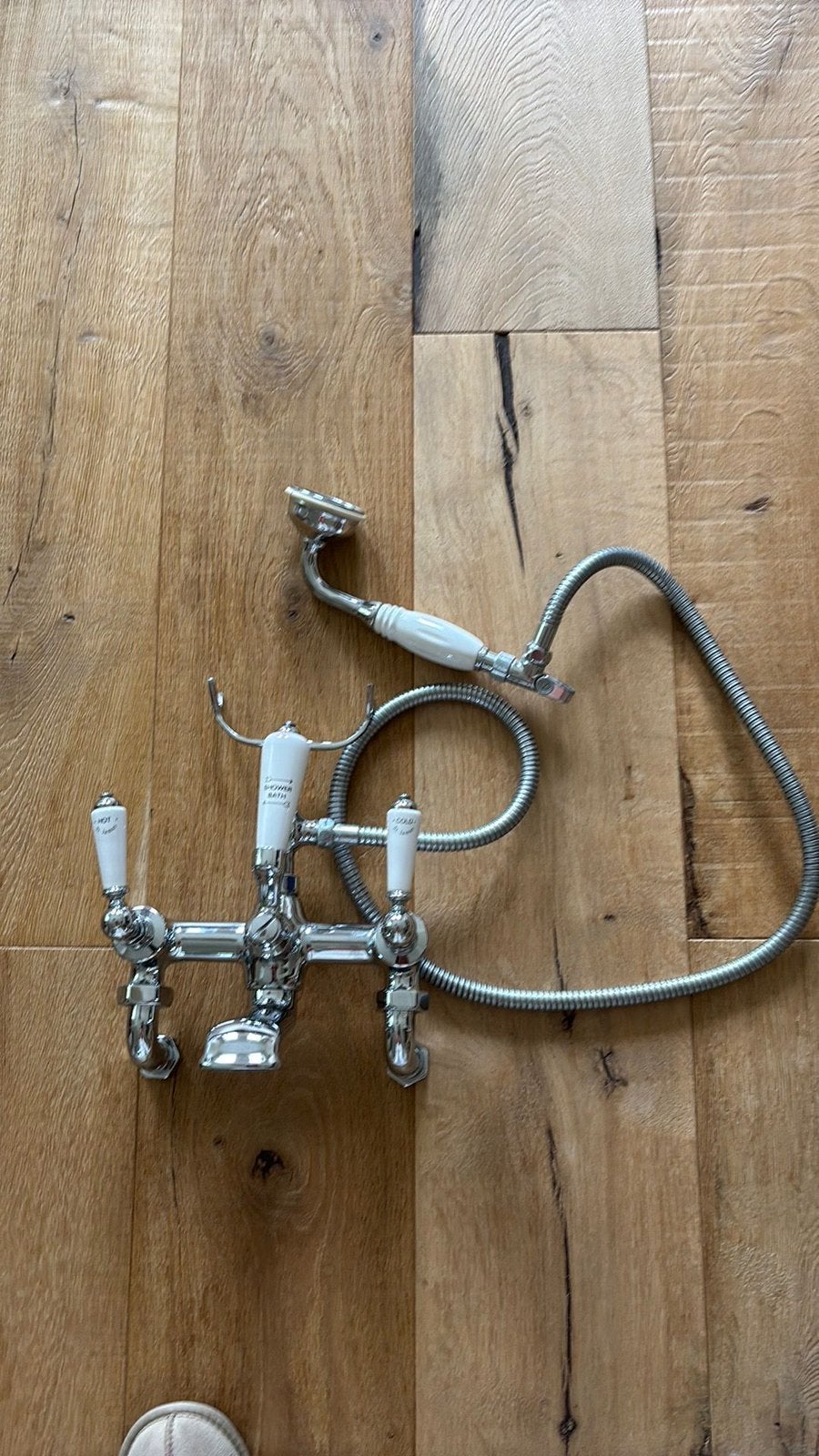 Luxe St. James Badkraan met Handdouche - Chroom/Wit, Ophalen, Gebruikt, Chroom, Kraan
