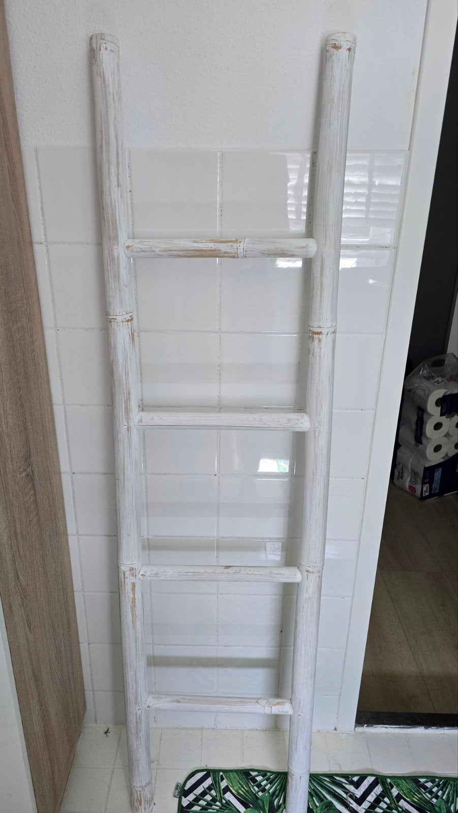 Decoratieve handdoekenladder whitewash, Ophalen, Hout, Gebruikt, Landelijk