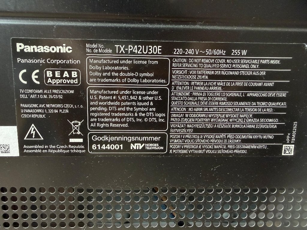 Titel Panasonic TX-P42U30E Full HD plasma-tv 42 inch/106 cm, Ophalen, Gebruikt, Panasonic, 50 Hz