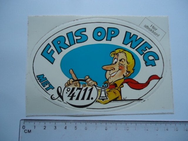 sticker oud 4711 parfum aftershave strip de pijp mokum retro, Ophalen of Verzenden, Zo goed als nieuw, Bedrijf of Vereniging