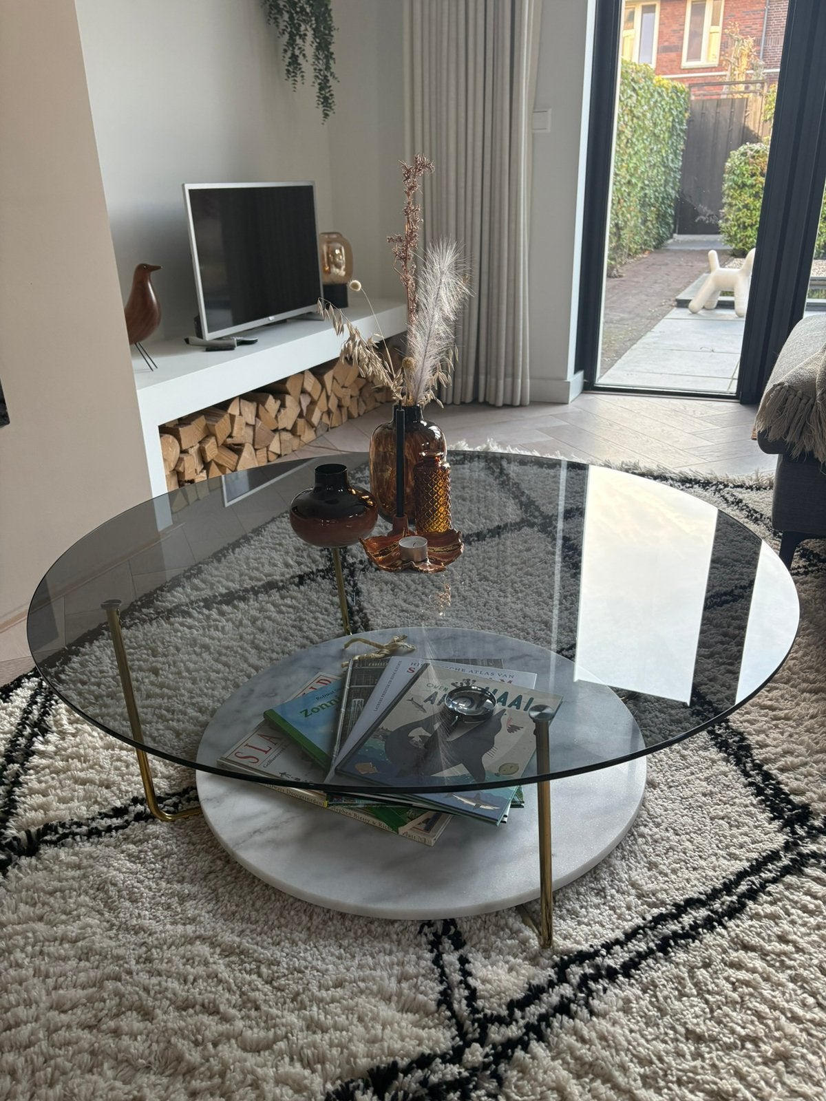 Ronde salontafel | rookglas, marmer, goud | diameter 100 cm, Ophalen, Rond, 50 tot 100 cm, Minder dan 50 cm