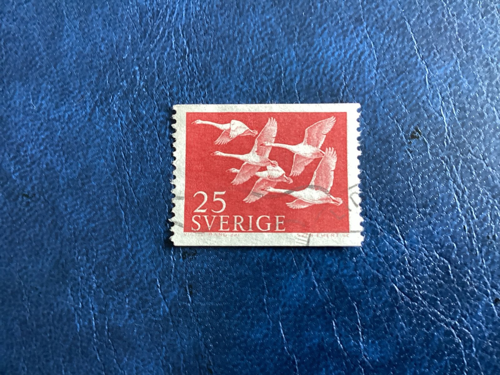 Zweden  1956- Mi.416- 25 öre postzegel met vliegende zwanen, Ophalen of Verzenden, Zweden, Gestempeld