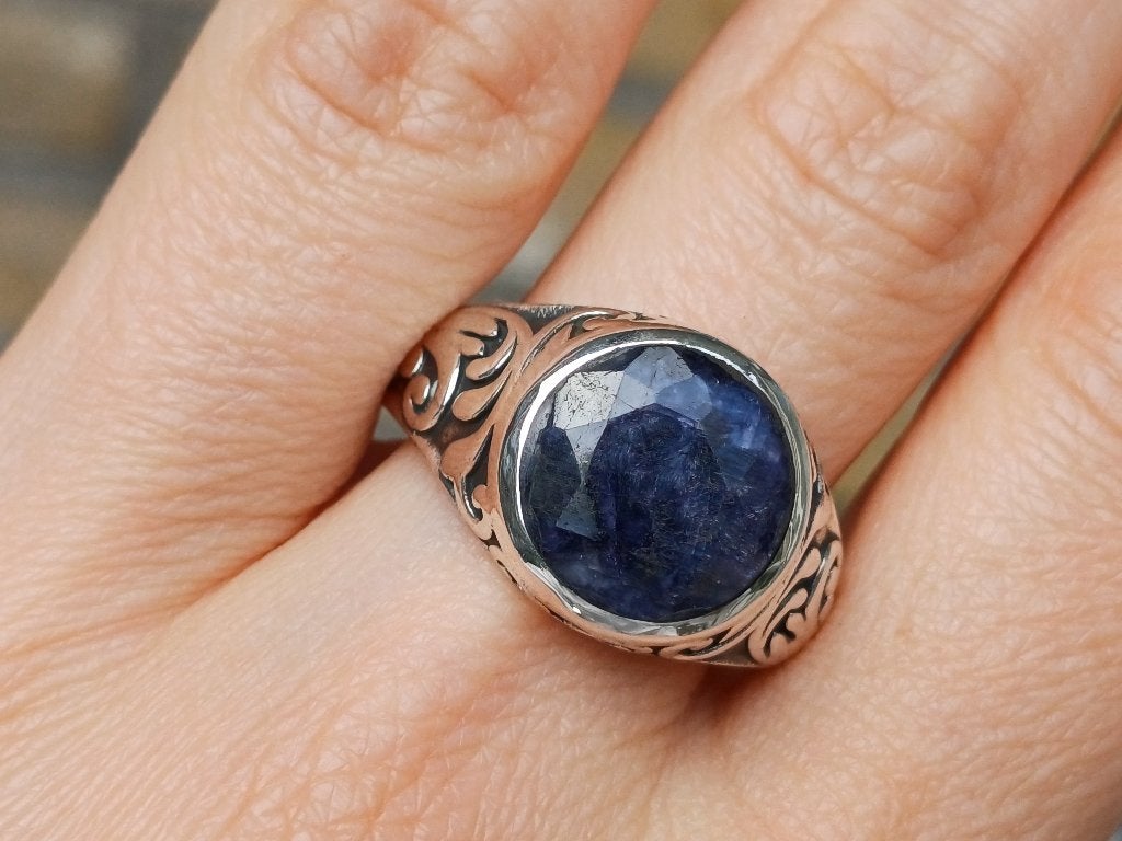 Vanoli 925 zilveren heren ring met ruwe saffier maat 21,25, Vanoli, 20 of groter, Blauw, Amsterdam