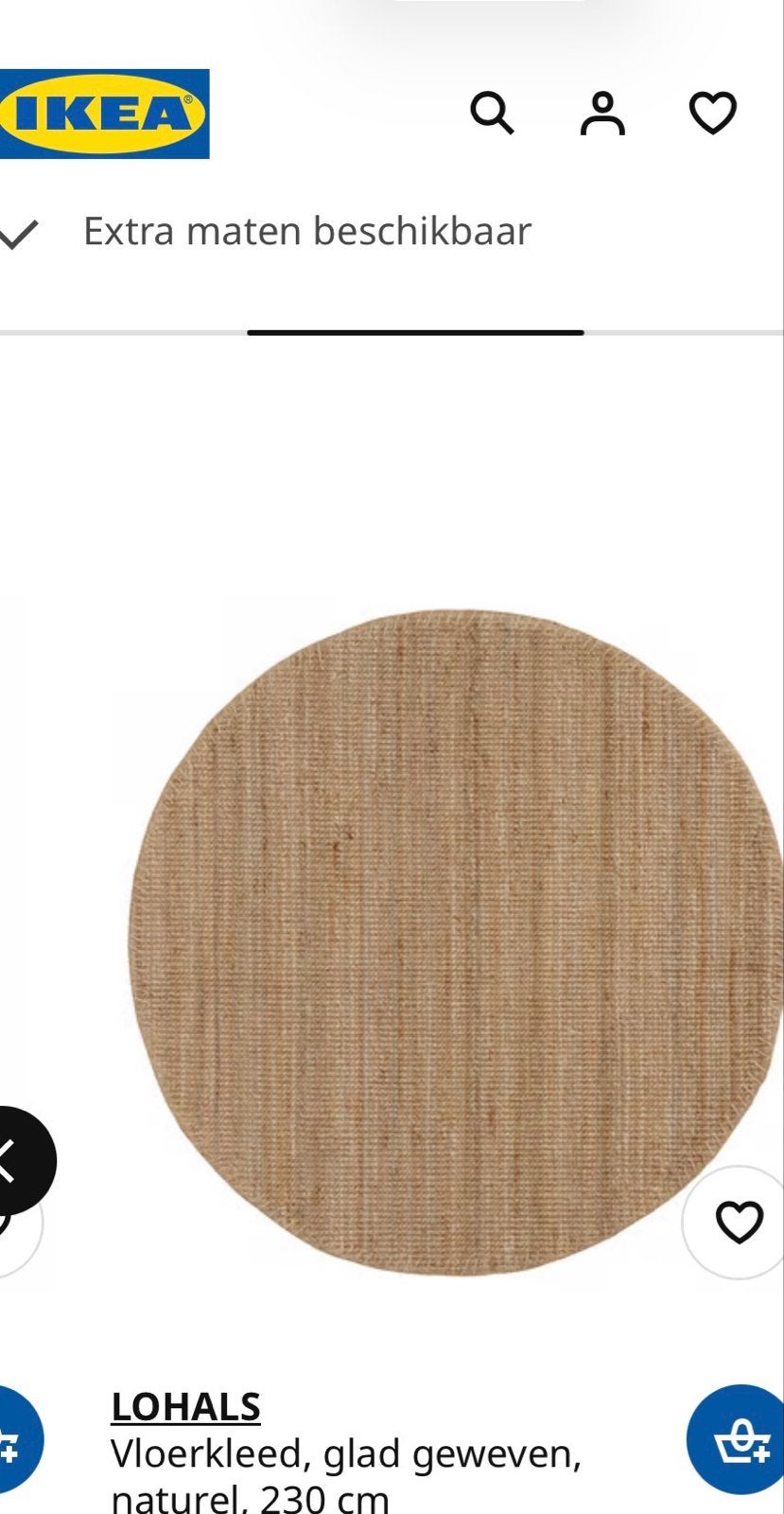 IKEA LOHALS Vloerkleed, glad geweven, naturel, 230 cm, Ophalen, Gebruikt, Beige, Rond