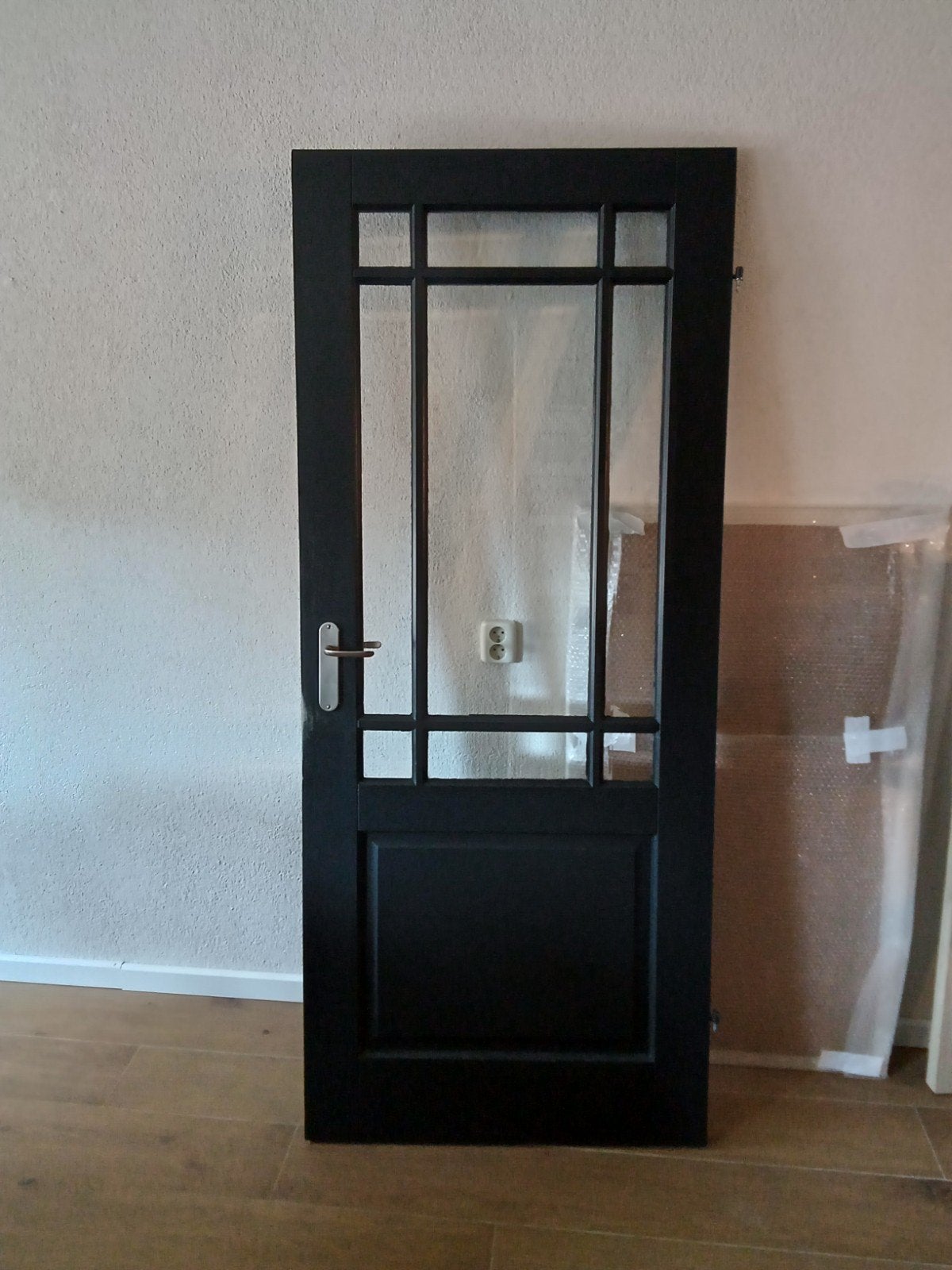 Massief houten opdekdeur met glas 83x200,5 cm, Ophalen, Gebruikt, 80 tot 100 cm, Binnendeur