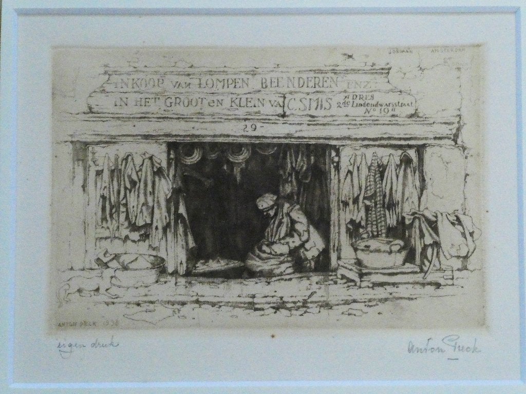 Jordaan Amsterdam ets Anton Pieck Voddenman uit 1933, Antiek en Kunst, Kunst | Etsen en Gravures, Ingelijst, Dagelijks leven, 25 cm