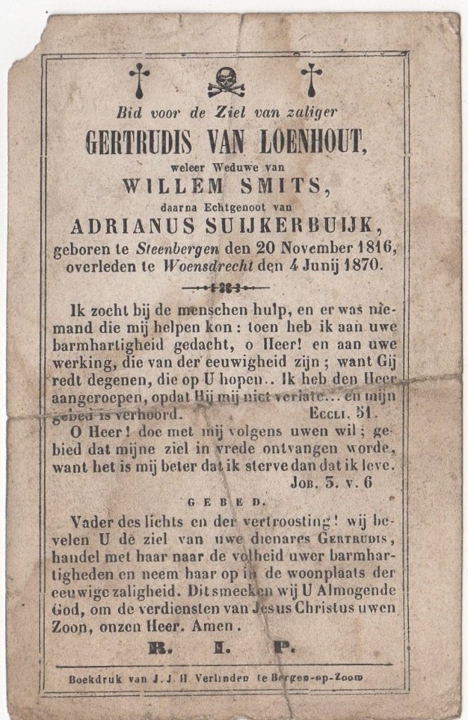 Gertrudis van Loenhout 1816 Steenbergen + 1870 Woensdrecht, Verzenden