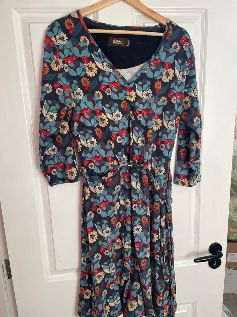 4ff 4funkyflavours retro bloemen jurk xxl, Blauw, Jurk, Maat 46/48 (XL) of groter, Ophalen of Verzenden