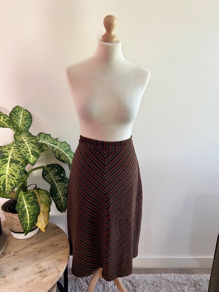 King Louie maat L gestreepte velvet midi rok 3437, Kleding | Dames, Bruin, Maat 42/44 (L), Ophalen of Verzenden, Zo goed als nieuw