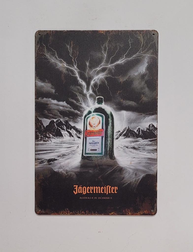 Jagermeister fles bliksem reclamebord van metaal wandbord, Reclamebord, Info@deconoord.nl, Deco Noord, Monetpassage 19 Emme