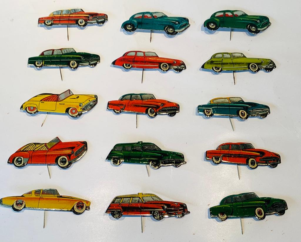 15 oude 1950s blikken auto speldjes,verschillende modellen, Ophalen