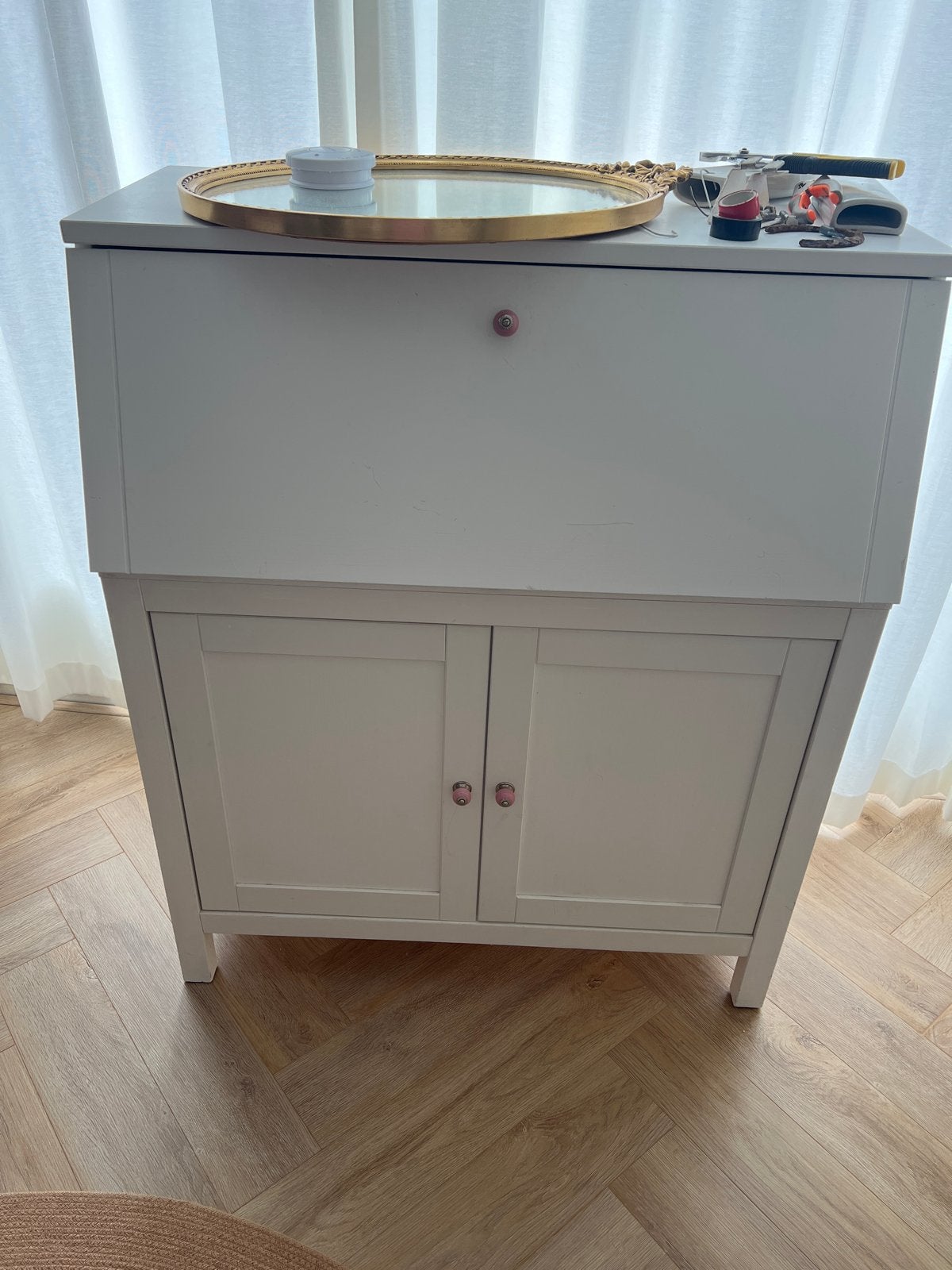 Witte secretaire met opbergruimte, Ophalen, Gebruikt