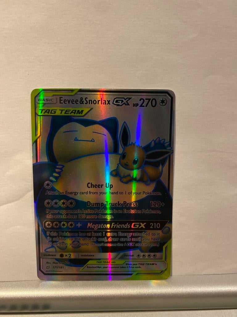 Pokémon Eevee & Snorlax GX 270 HP TAG TEAM Foil Kaart, Ophalen of Verzenden, Zo goed als nieuw, Losse kaart, Foil