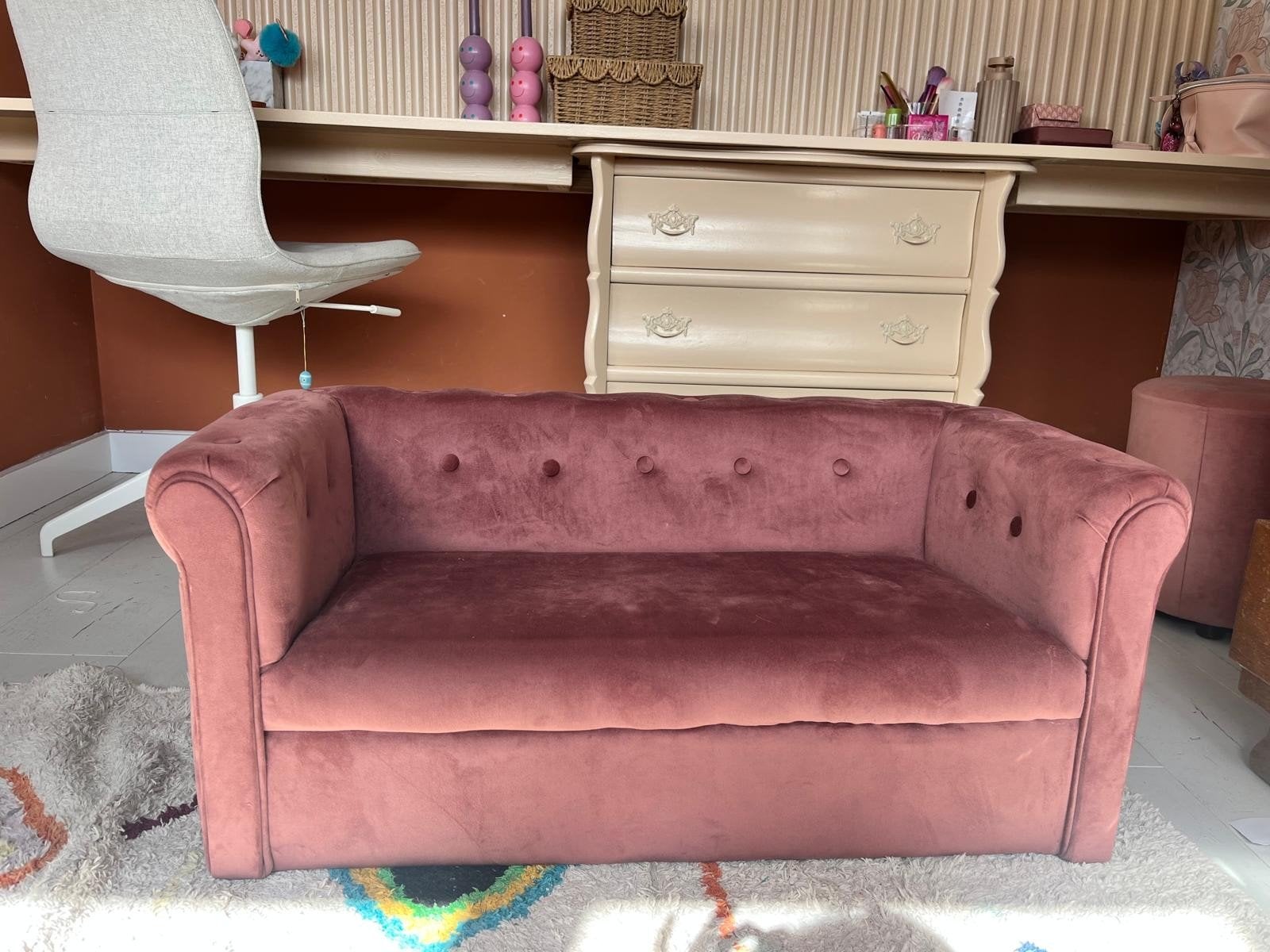 Roze velvet kinderbankje - Xenos, Ophalen, Zo goed als nieuw, Stoel