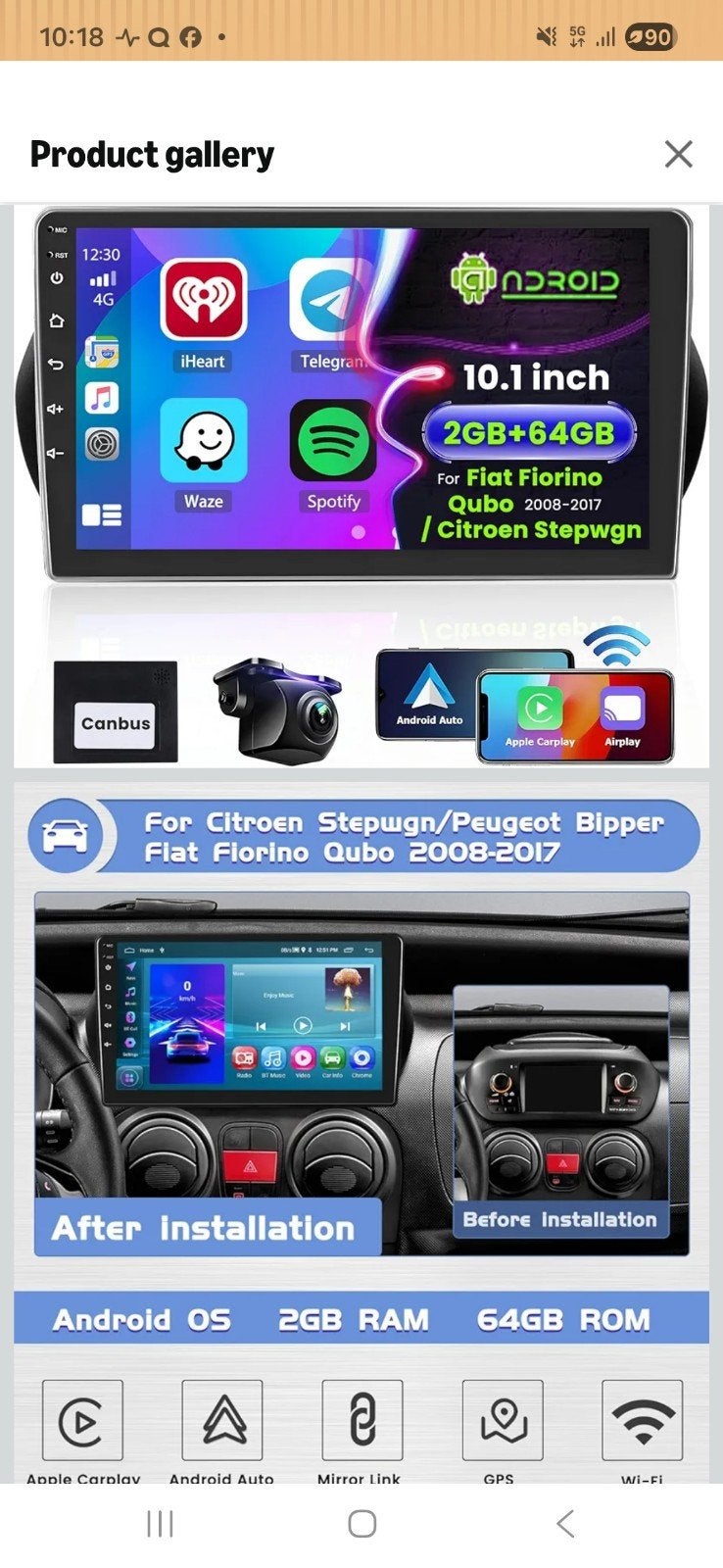 Android Autoradio 10.1 inch voor Fiat Fiorino Qubo 2008-2017, Ophalen, Gebruikt