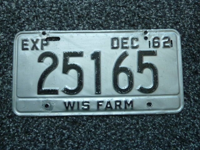 Kentekenplaat licenseplate Wisconsin 1962 Farm USA, Verzamelen, Verzenden, Gebruikt, Auto's