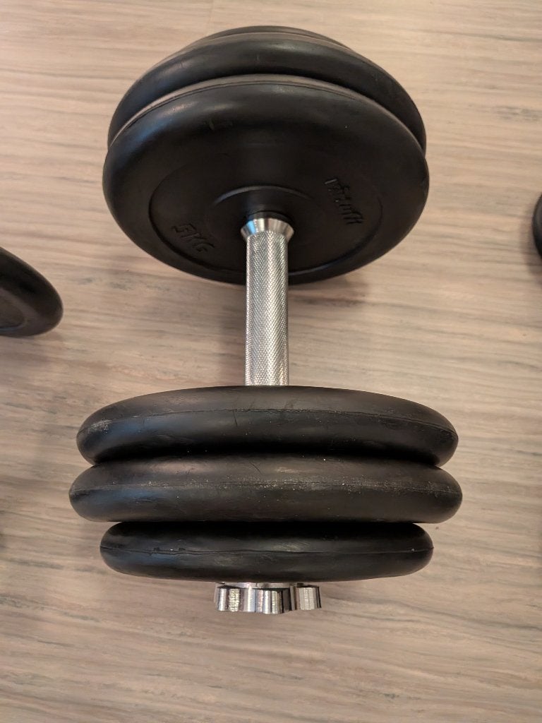 Dumbell 59 kg (2x 29.5kg. Rubberen schijven. 30mm), Ophalen, Zo goed als nieuw, Dumbbell