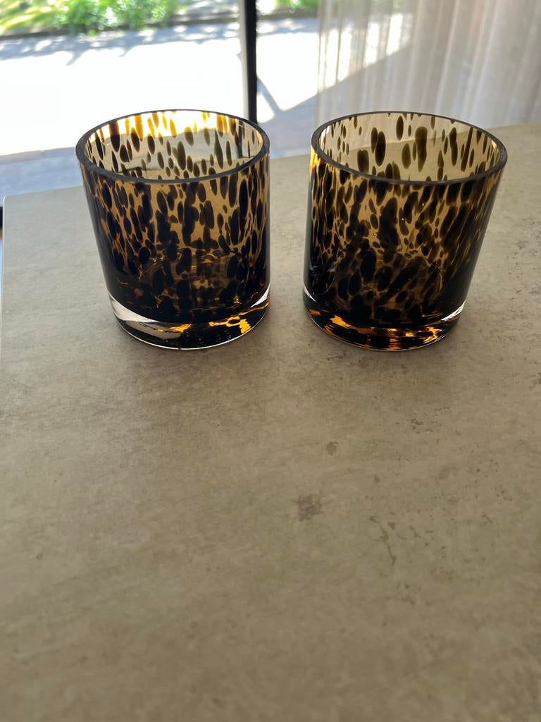 Glazen waxinehouders met panterprint - Maison Manon, Ophalen, Nieuw, Meerkleurig, Glas
