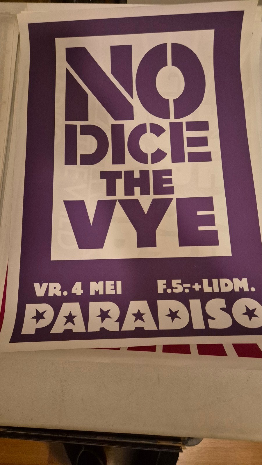 Paradiso Conceet Poster: No Dice The Vye - 4 Mei 1979, Verzamelen, Posters, Rechthoekig Staand, Ophalen of Verzenden, Zo goed als nieuw
