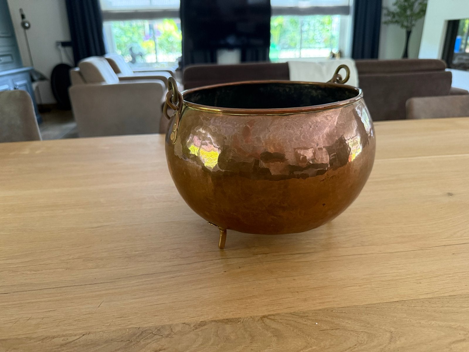 Koperen bloempot met hengsel, H 20 cm, Ø 20,5 cm, Antiek en Kunst, Antiek | Koper en Brons, Ophalen, Koper