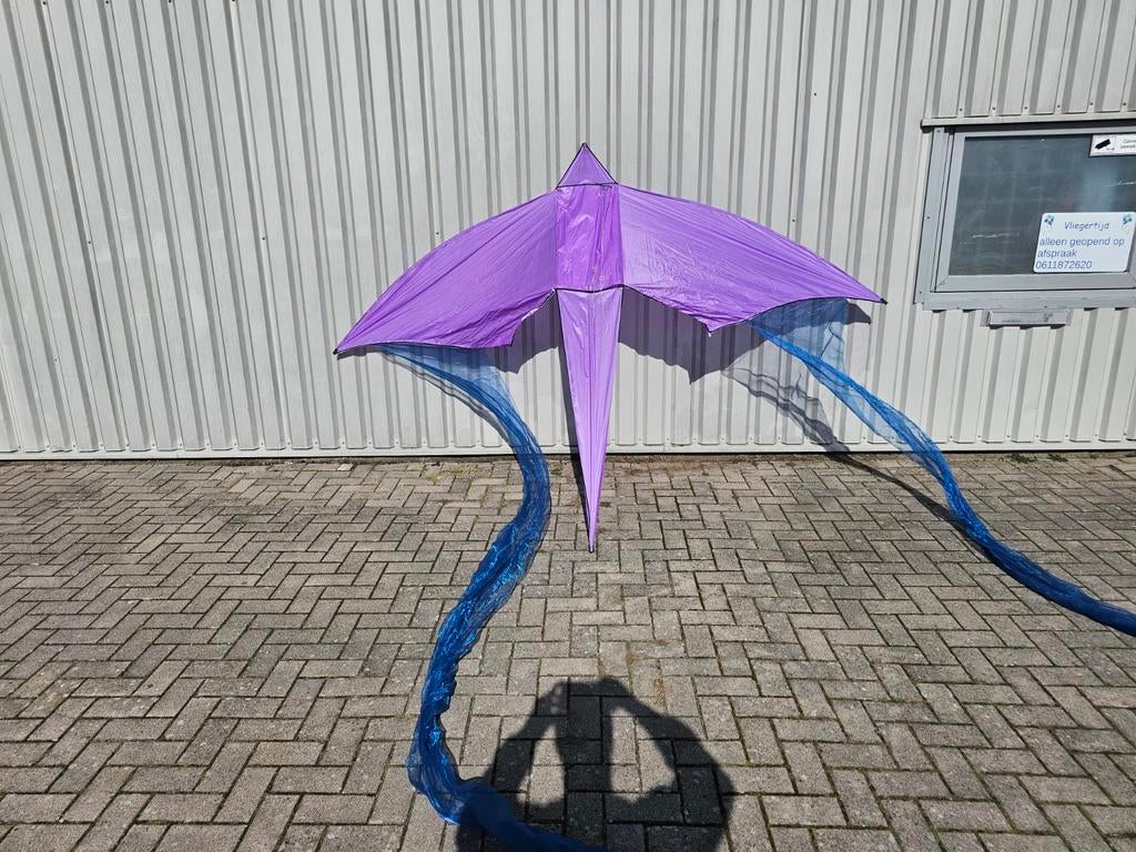 Vogel vlieger paars 320x230 met organza staarten, Ophalen of Verzenden, T, Info@vliegertijd.nl, 8325em