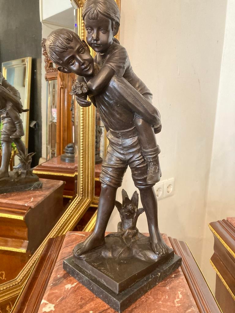 Brons dubbel beeld met marmer voet 46 cm hoog, Ophalen