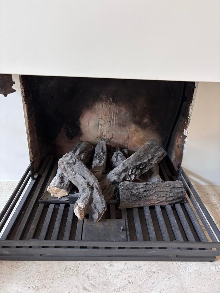Gaskachel met houtblokken - Inbouw, Ophalen, Gebruikt, Inbouwhaard, Gashaard