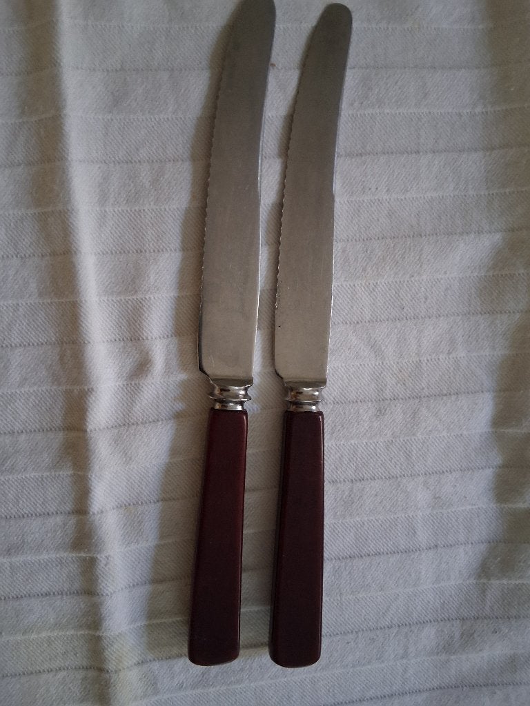 Antieke tafelmessen fenolhars heft, Ophalen of Verzenden
