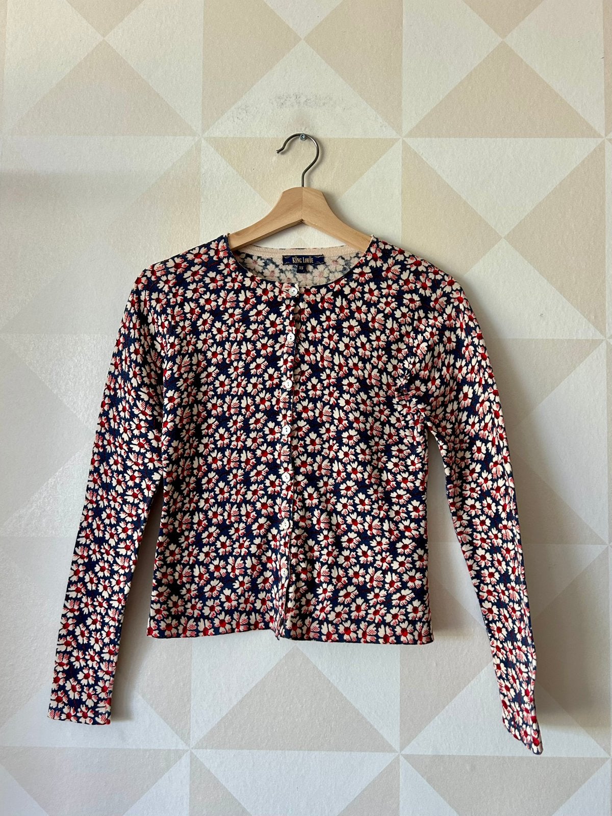 King Louie Cardi Roundneck vest rood bloem XS/34 zgan, Blauw, Ophalen of Verzenden, Zo goed als nieuw, King Louie