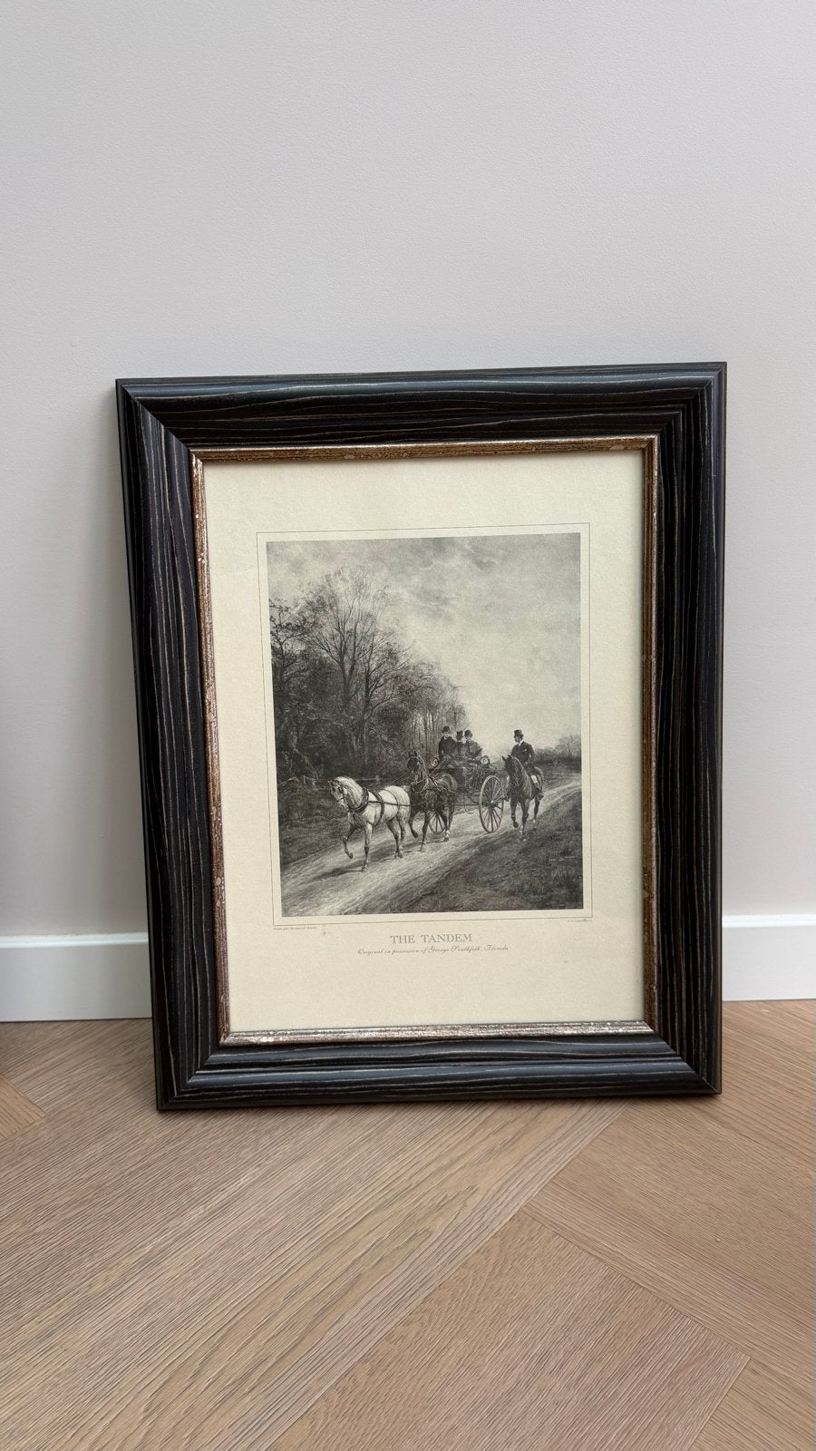 Antieke Jachtprint 'The Tandem' in Stijlvolle Lijst, 1800 - 1899, Overige technieken, Ophalen of Verzenden, Ingelijst
