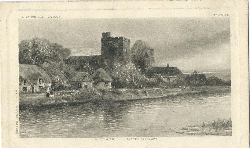 Oude ansichtkaart: Landschap met kerk en water, Verzamelen, Ophalen of Verzenden, Voor 1920, Gelopen, Noord-Holland