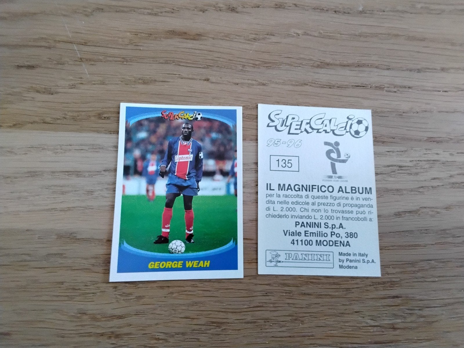 George Weah Panini Super Calcio 95-96 Sticker 135, Ophalen of Verzenden, Zo goed als nieuw, Buitenlandse clubs, Poster, Plaatje of Sticker