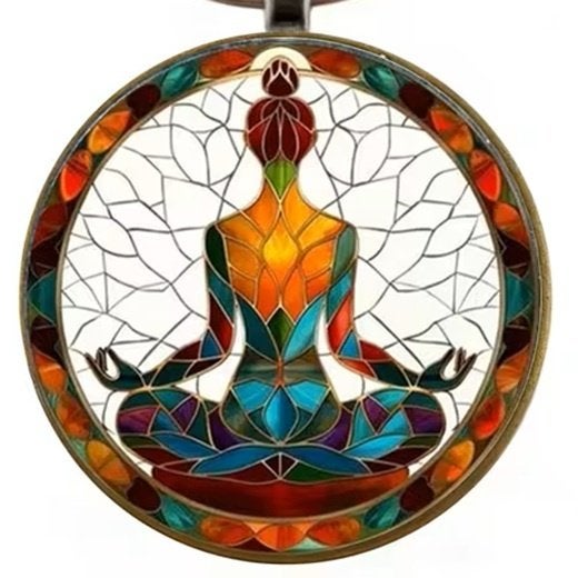 Yoga cabochon met ketting en fluweel bewaarzakje, Ophalen of Verzenden, Nieuw, Zilver, Glas of Kristal