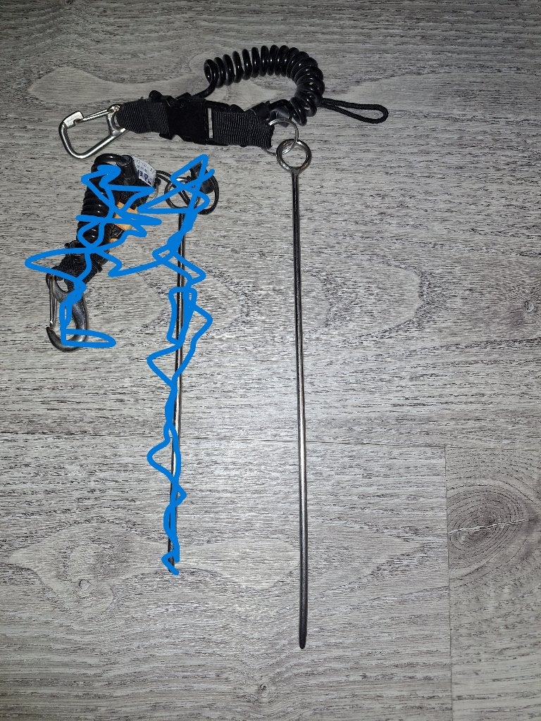Spiraalsnoer met rvs musketonhaak en custom made rvs pen, Ophalen of Verzenden, Zo goed als nieuw, Onderwaterhuis of Camera